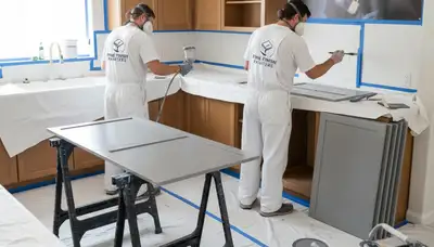 Cabinet painter in Miami, FL applying durable kitchen finish for humidity and salt air