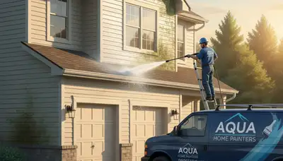 Vinyl siding pressure cleaning in Miami, FL to remove algae and salt buildup on a home exterior