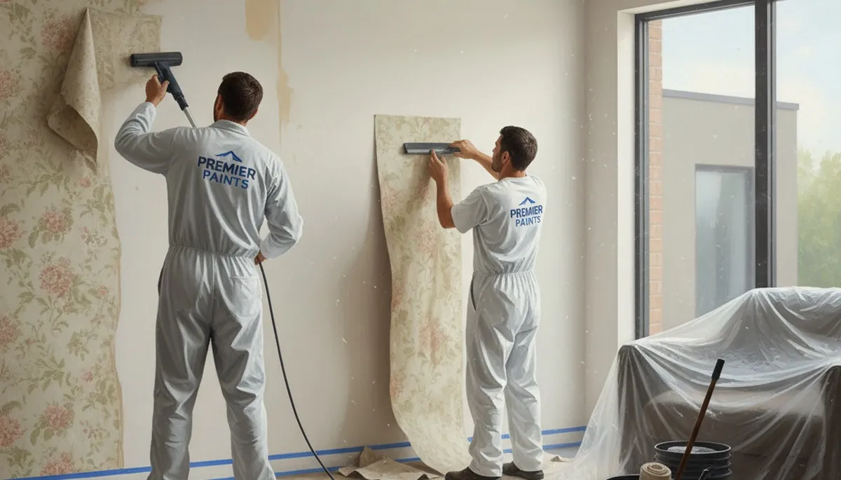 Professional wallpaper removal service in Miami, FL preparing walls for painting